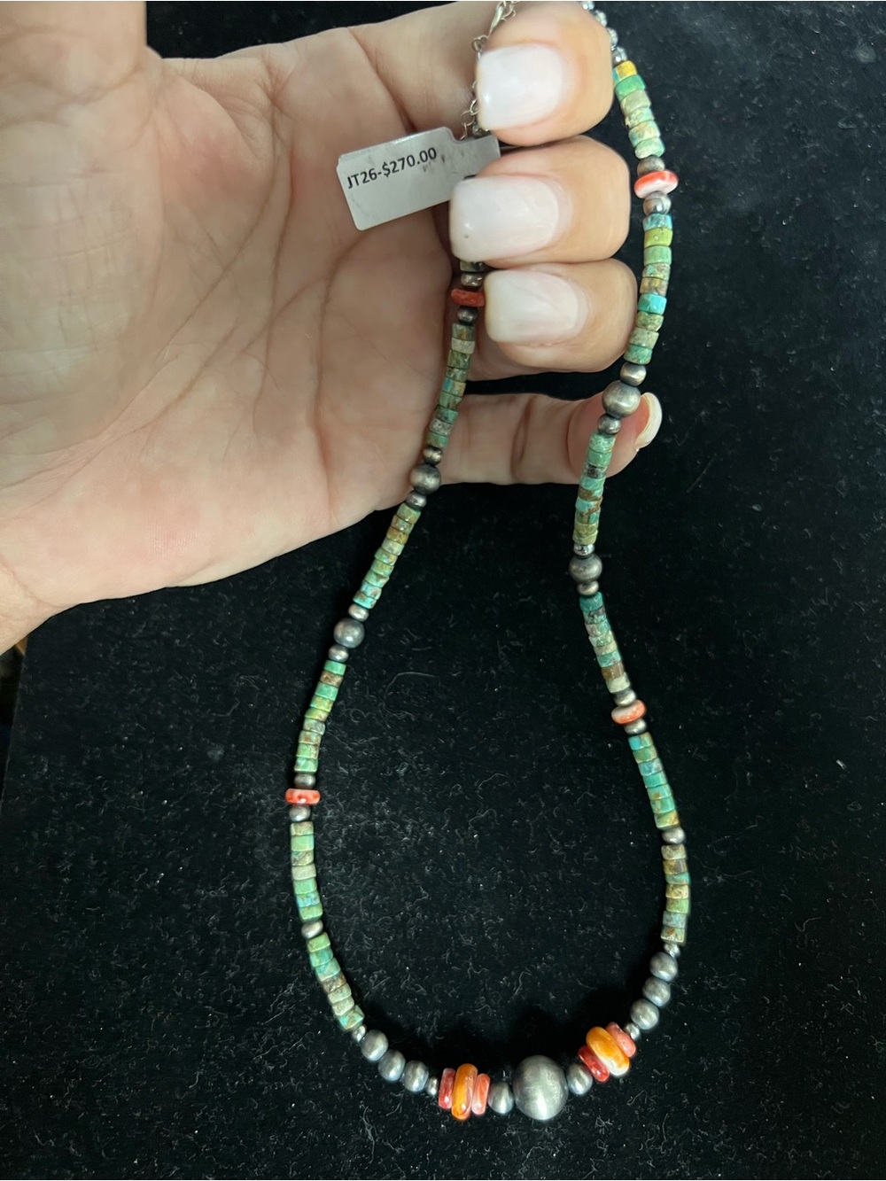 NATIVE 925 Sterling silver turquoise bead necklace